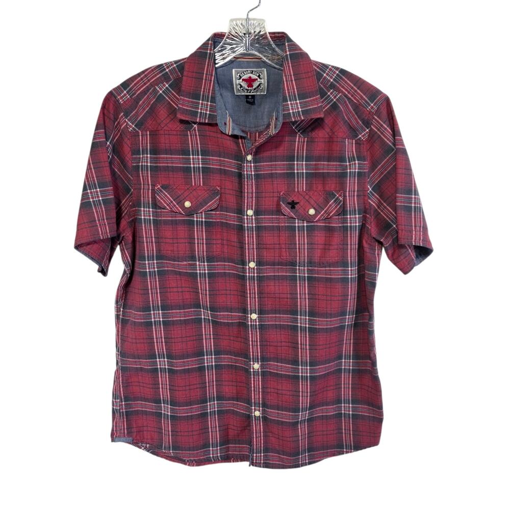 Desert Son Flag & Anthem Mens Pearl Snap Short Sleeve Plaid Western Shirt Medium